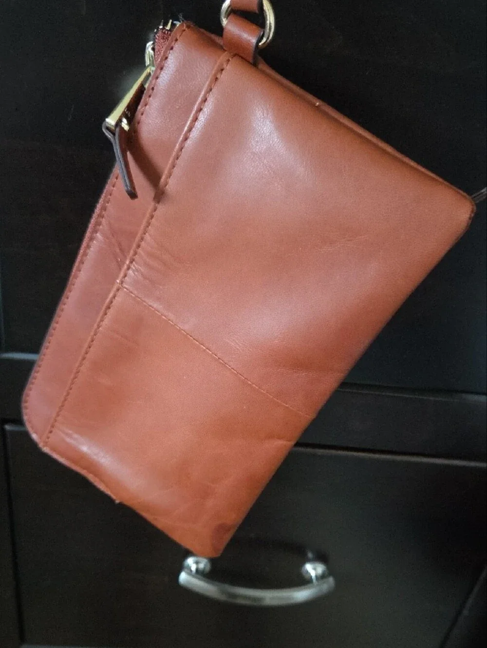 Lodis Glace Polished Leather Sling Wristlet Wallet In Chestnut
